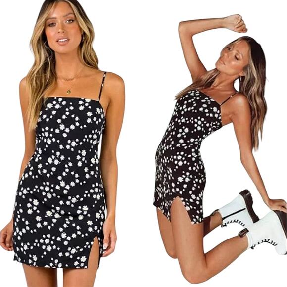 NWT Princess Polly Adrianna Mini Dress Black Daisy Print Floral Sundress Size 2 - Picture 2 of 9